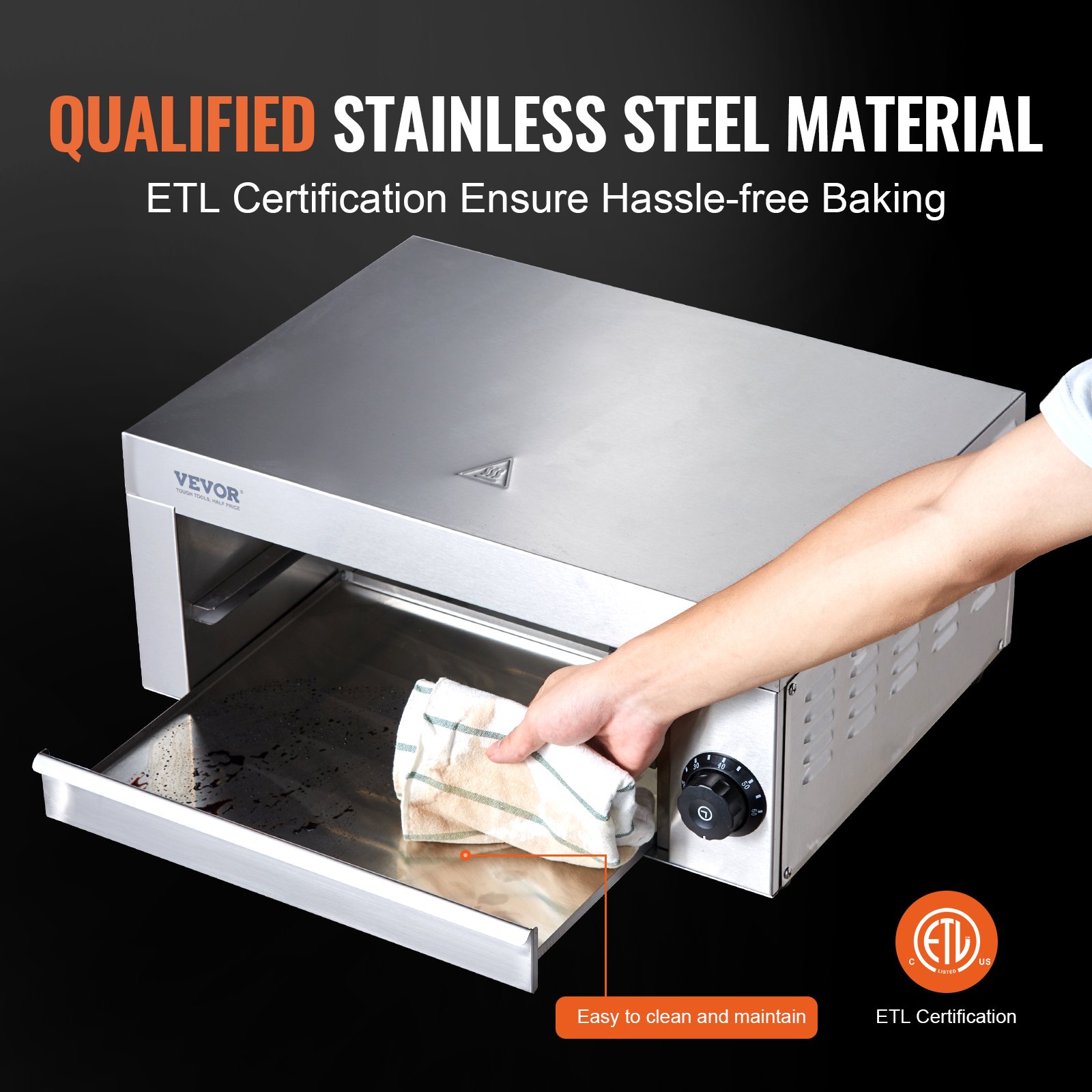 VEVOR Horno eléctrico para pizza de encimera de 12 pulgadas, horno de pizza comercial de 1500 W con temperatura ajustable, temporizador de 0 a 60 minutos, máquina para hornear pizza uniforme de 360° y