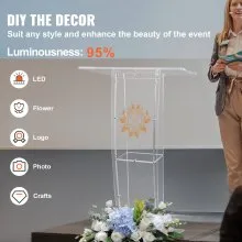 VEVOR Podio Acrílico, Podio Acrílico Transparente de 47"con Amplia Superficie de Lectura y Estante de Almacenamiento, Púlpitos Acrílicos Transparentes de Pie para Iglesia, Oficina, Escuela