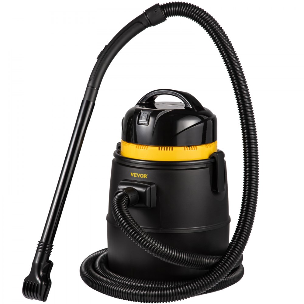 Aspirador de estanque VEVOR con cuerpo negro y conexión de manguera flexible.