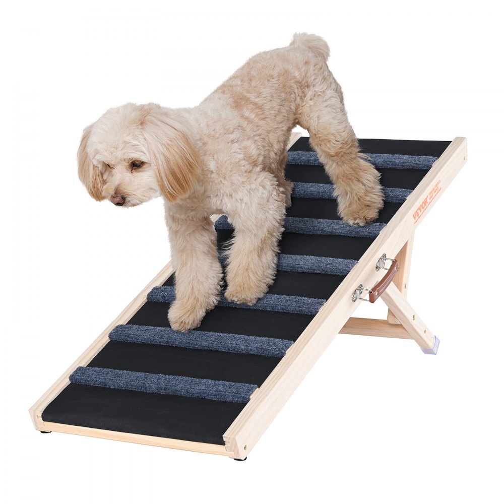 VEVOR Rampa para perros, rampa plegable para mascotas para cama, rampa ajustable para perros y gatos pequeños, grandes, viejos, rampa de madera para mascotas con rampa de 39.3 pulgadas de largo, ajustable de 15 a 22 pulgadas, adecuada para sofá, coche