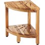 Banco de ducha de esquina VEVOR de teca con estantes de listones, patas resistentes y acabado de madera natural.