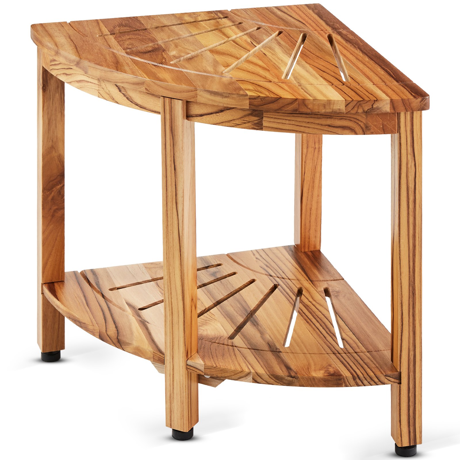 VEVOR Banco de ducha esquinero de teca, 18.5 pulgadas de altura y 15.5 pulgadas de radio, 100% madera de teca, 500 libras con estante de almacenamiento, taburete de ducha para ducha interior y exterior, para baño