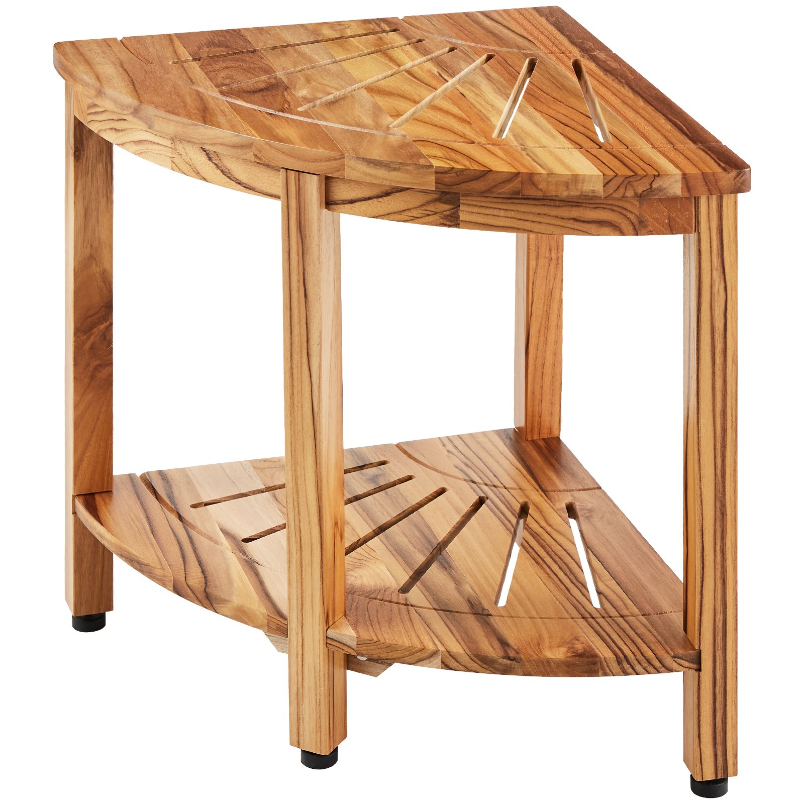 VEVOR Banco de ducha esquinero de teca, 18.5 pulgadas de altura y 15.5 pulgadas de radio, 100% madera de teca, 500 libras con estante de almacenamiento, taburete de ducha para ducha interior y exterior, para baño