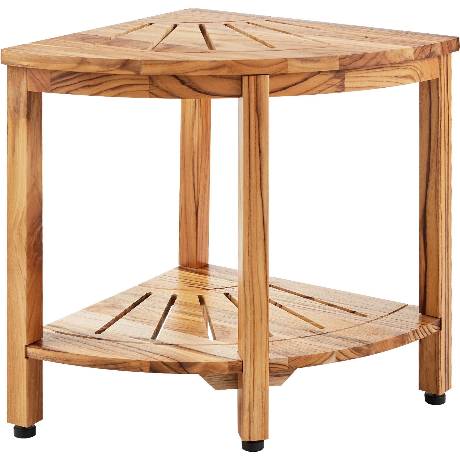 VEVOR Banco de ducha esquinero de teca, 18.5 pulgadas de altura y 15.5 pulgadas de radio, 100% madera de teca, 500 libras con estante de almacenamiento, taburete de ducha para ducha interior y exterior, para baño
