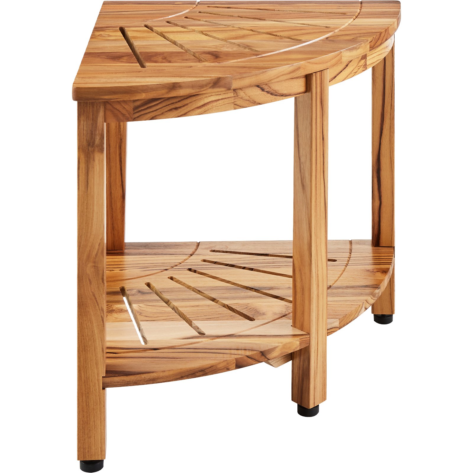 VEVOR Banco de ducha esquinero de teca, 18.5 pulgadas de altura y 15.5 pulgadas de radio, 100% madera de teca, 500 libras con estante de almacenamiento, taburete de ducha para ducha interior y exterior, para baño