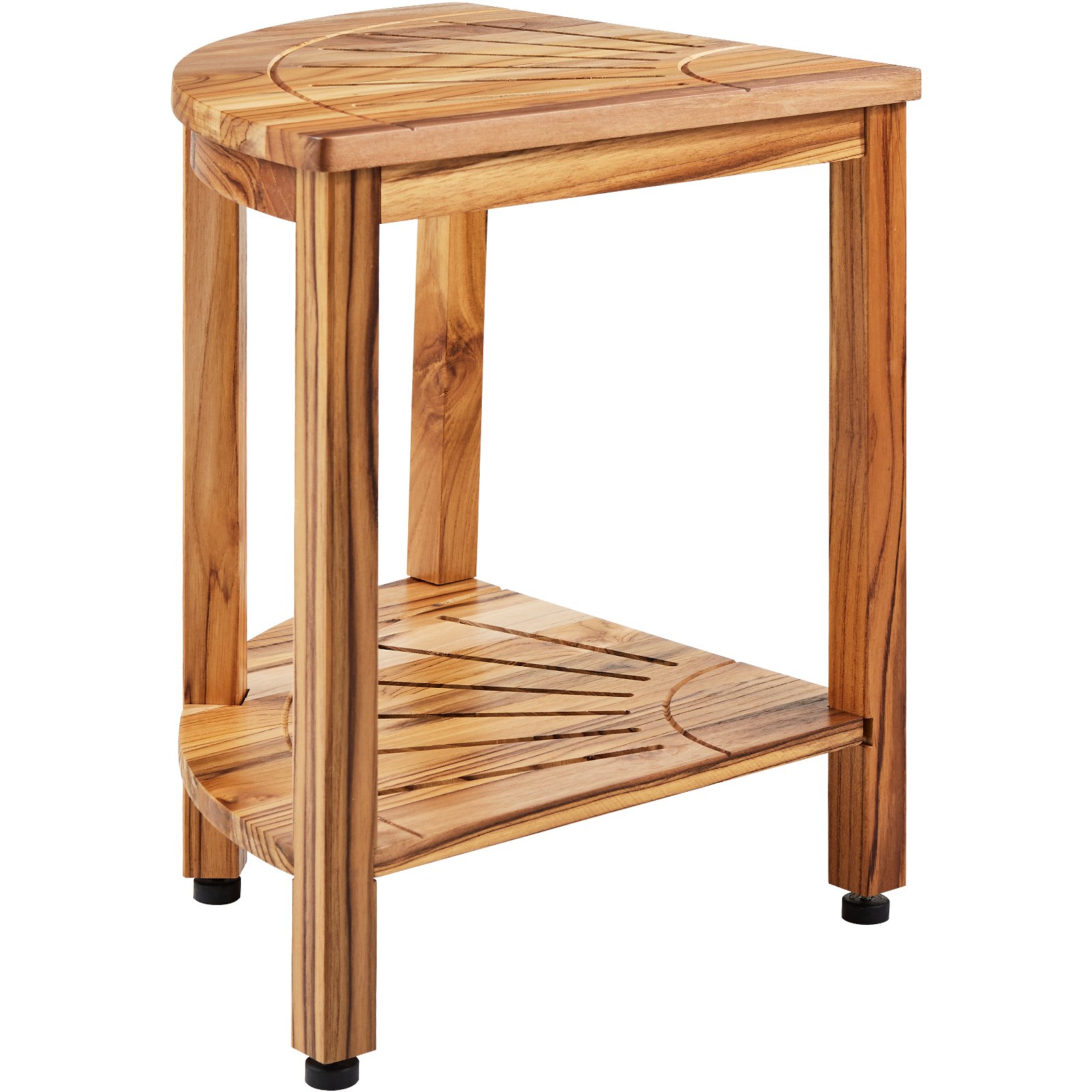 VEVOR Banco de ducha esquinero de teca, 18.5 pulgadas de altura y 15.5 pulgadas de radio, 100% madera de teca, 500 libras con estante de almacenamiento, taburete de ducha para ducha interior y exterior, para baño