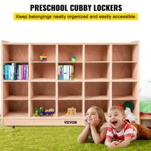 Estantería Infantil para Juguetes de Madera con 20 Rejillas y Ruedas a Prueba de Agua para Escuelas Hogar