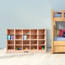 Estantería Infantil para Juguetes de Madera con 20 Rejillas y Ruedas a Prueba de Agua para Escuelas Hogar