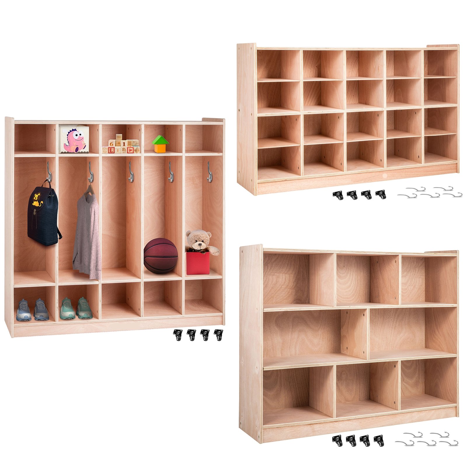 VEVOR Estantería Infantil para Juguetes y Libros de Madera 122x30x76 cm con 20 Rejillas y Ruedas Estantería Organizadora para Juguetes de Alta Capacidad a Prueba de Agua Librería de Juguetes Infantil