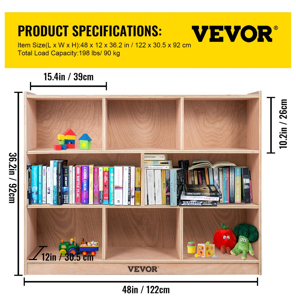 Armario de almacenamiento móvil con bandeja VEVOR Cubby, estante de almacenamiento con 8 compartimentos, armario de almacenamiento con 3 estantes, compartimentos para aulas, muebles para aulas en el hogar, guarderías y preescolares, color natural.