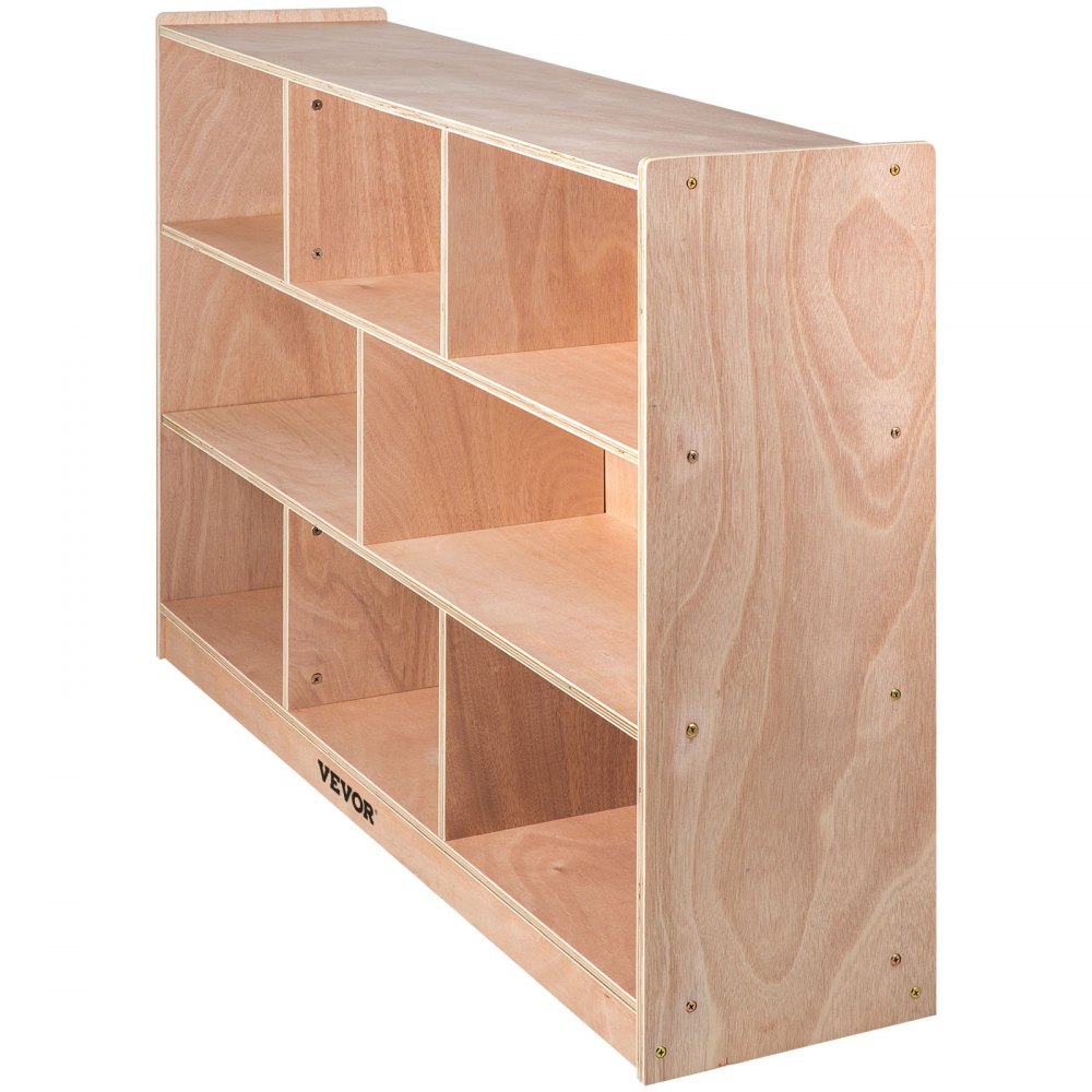 Armario de almacenamiento móvil con bandeja VEVOR Cubby, estante de almacenamiento con 8 compartimentos, armario de almacenamiento con 3 estantes, compartimentos para aulas, muebles para aulas en el hogar, guarderías y preescolares, color natural.