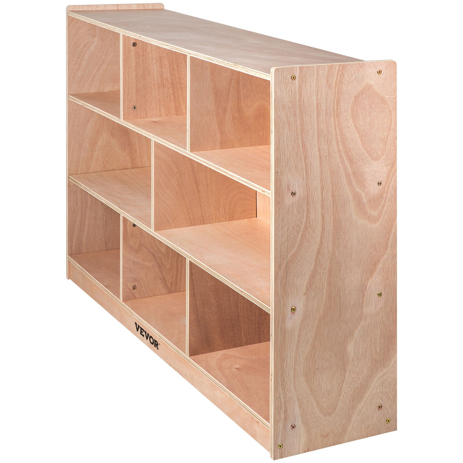 Armario de almacenamiento móvil con bandeja VEVOR Cubby, estante de almacenamiento con 8 compartimentos, armario de almacenamiento con 3 estantes, compartimentos para aulas, muebles para aulas en el hogar, guarderías y preescolares, color natural.