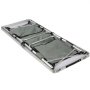 Mesa de camping VEVOR plegable con compartimentos grises y estructura de metal, que muestra un diseño compacto.