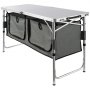 Mesa de camping VEVOR con estructura de aluminio y compartimentos de almacenamiento de tela, perfecta para uso al aire libre.