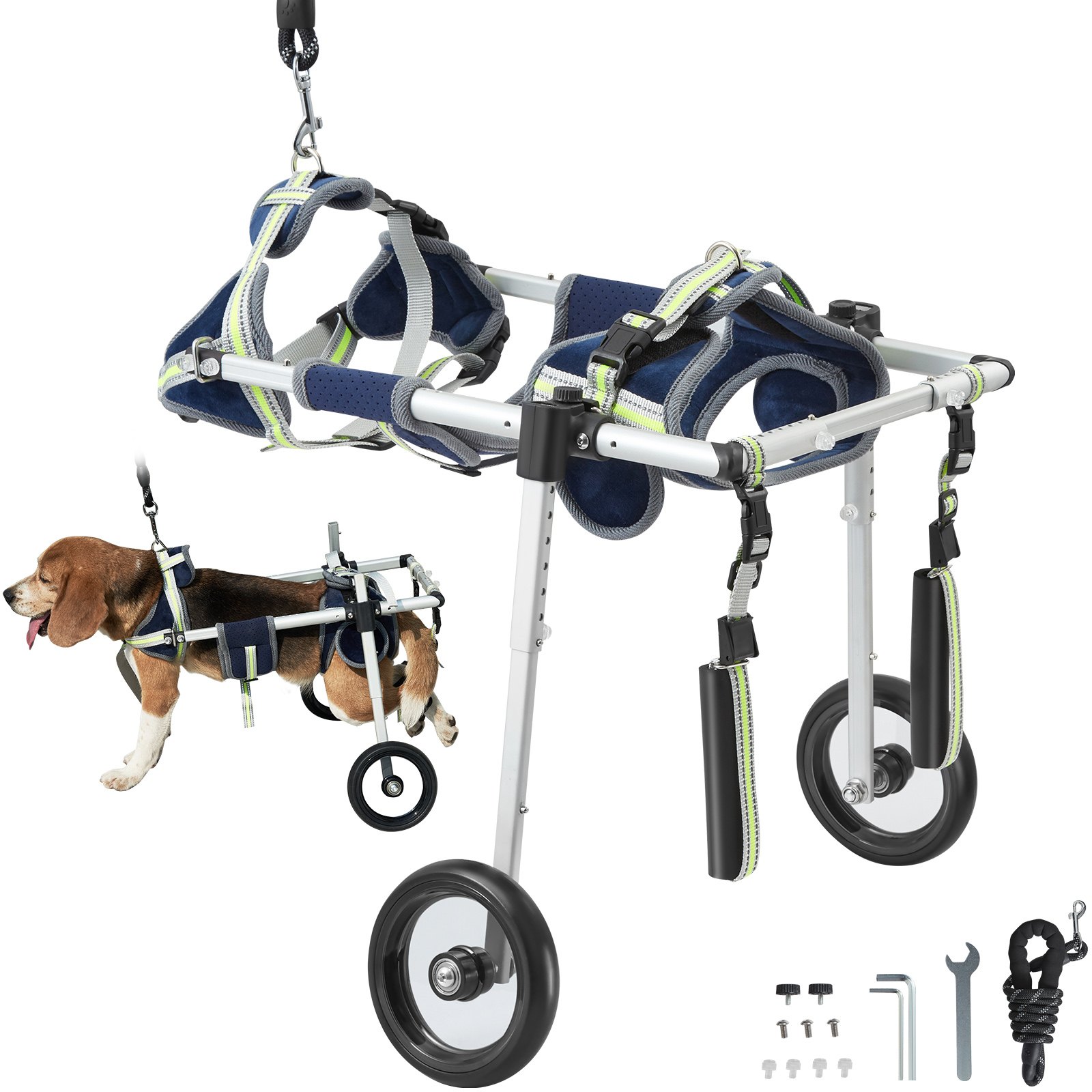 Silla de ruedas para perros VEVOR de 2 ruedas para patas traseras, silla de ruedas para mascotas ligera y ajustable que ayuda en la recuperación, carrito/silla de ruedas para perros lesionados, discapacitados, paralizados o con debilidad en las extremidades traseras.
