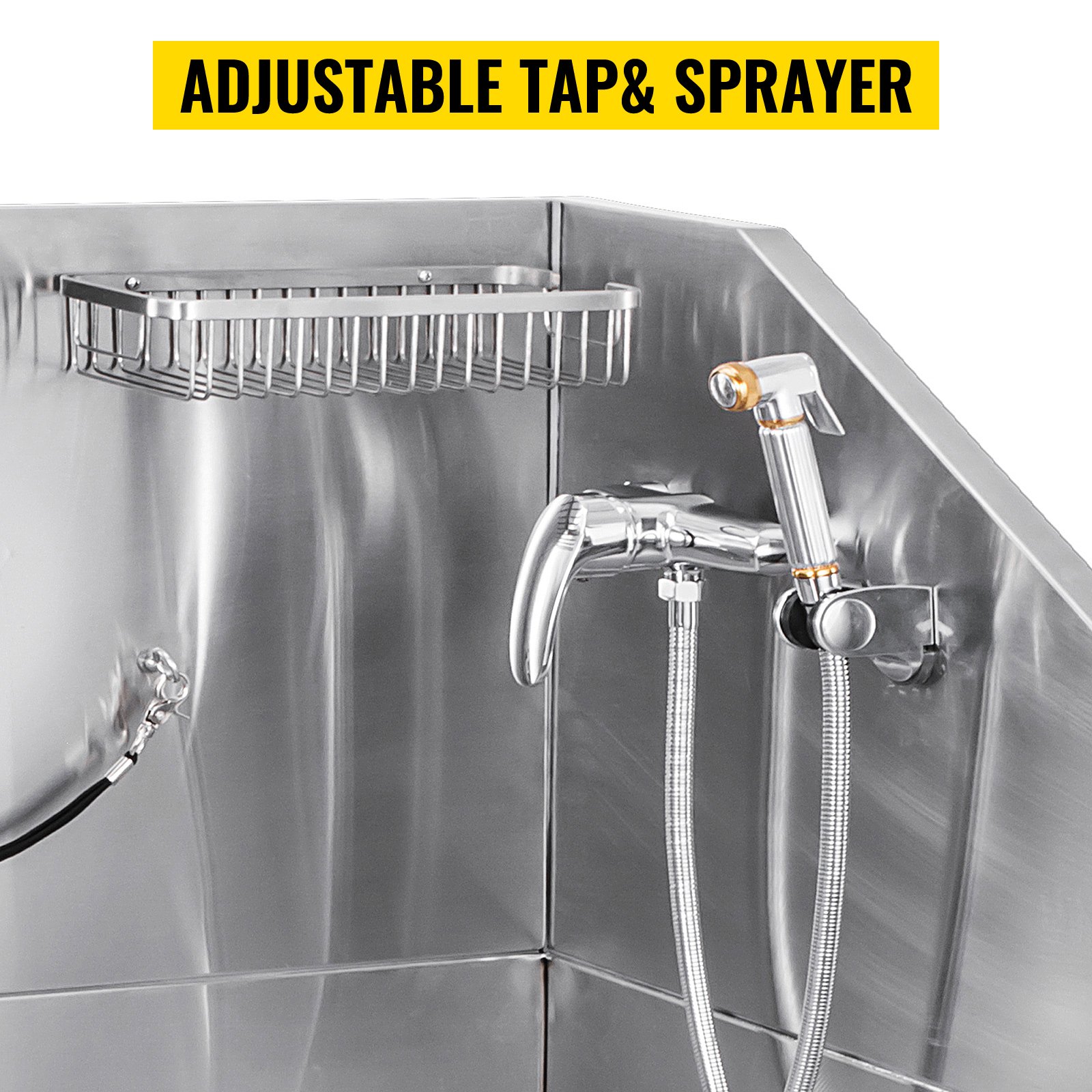 Bañera de Belleza para Perro Mascota Profesional Acero Inoxidable con Grifo 38" Rampa de Acceso y Accesorios