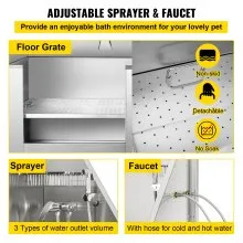 VEVOR Bañera profesional para el cuidado de perros de 62 pulgadas, bañera de baño para mascotas de acero inoxidable, bañera grande para lavado de perros con grifo, rampa para caminar, accesorios, estación de lavado para perros, bañera para mascotas