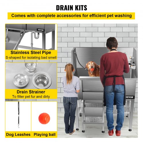 Bañera de aseo para perros VEVOR, bañera de lavado para perros, salón de ducha de acero inoxidable de 38 pulgadas de largo