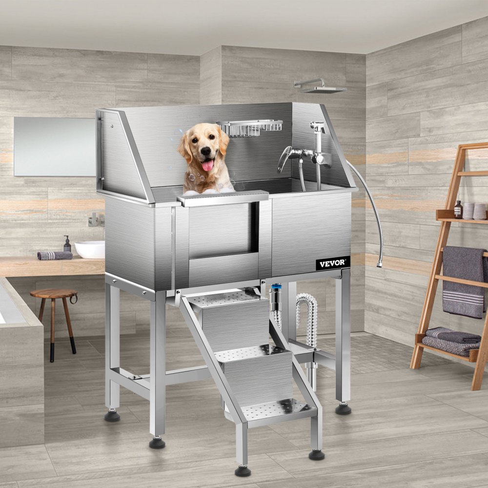 Tuspuzz Bañera de aseo para perros VEVOR, bañera de lavado para perros, salón de ducha de acero inoxidable de 38 pulgadas de largo
