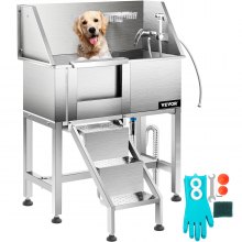 VEVOR Bañera de aseo para perros bañera de lavado para perros salón de ducha de acero inoxidable de 38 pulgadas de largo