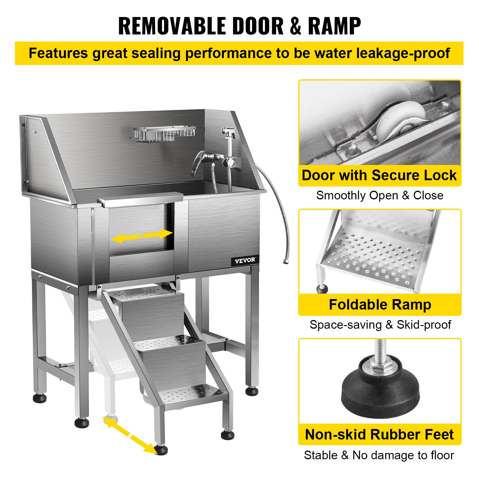 Tuspuzz Bañera de aseo para perros VEVOR, bañera de lavado para perros, salón de ducha de acero inoxidable de 38 pulgadas de largo