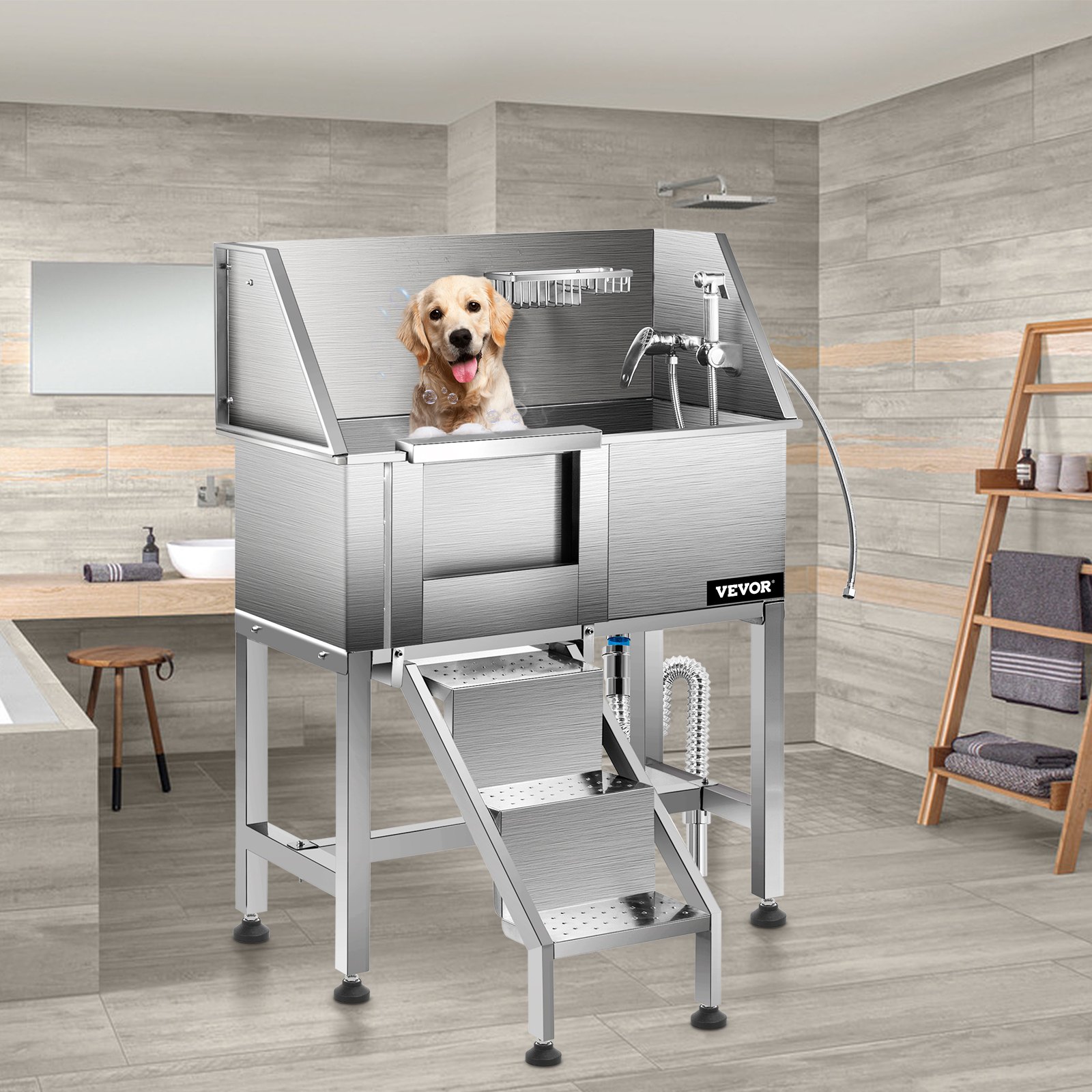 Tuspuzz Bañera de aseo para perros VEVOR, bañera de lavado para perros, salón de ducha de acero inoxidable de 38 pulgadas de largo