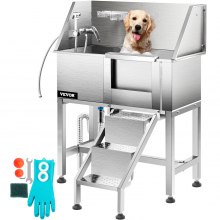 Tuspuzz Bañera de aseo para perros VEVOR, bañera de lavado para perros, salón de ducha de acero inoxidable de 38 pulgadas de largo