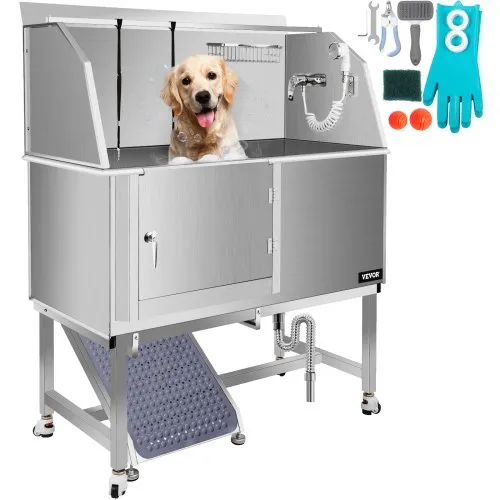 VEVOR Bañera de aseo para perros, bañera de lavado para perros, salón de ducha de acero inoxidable de 50 pulgadas de alto