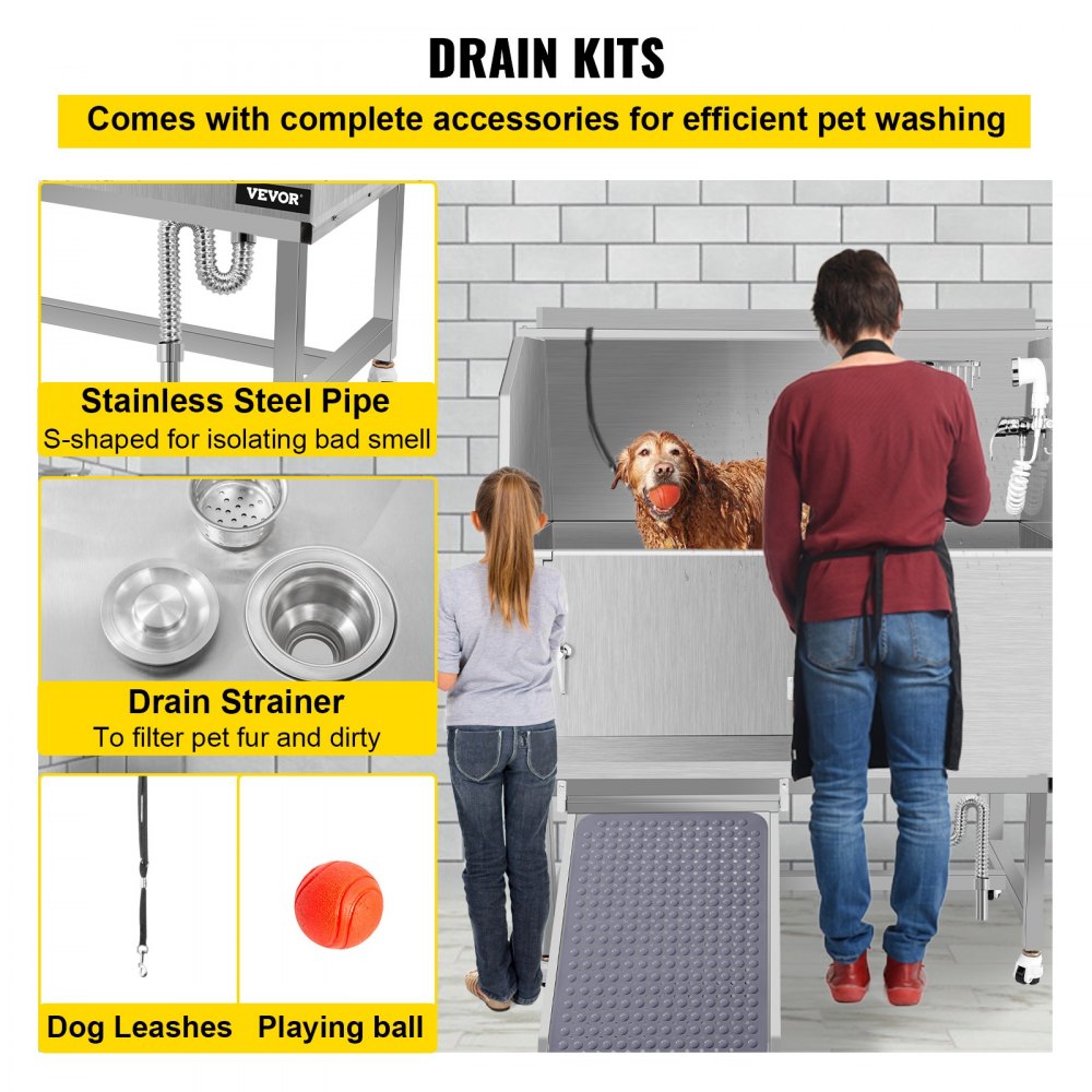VEVOR Bañera de aseo para perros, bañera de lavado para perros, salón de ducha de acero inoxidable de 50 pulgadas de alto
