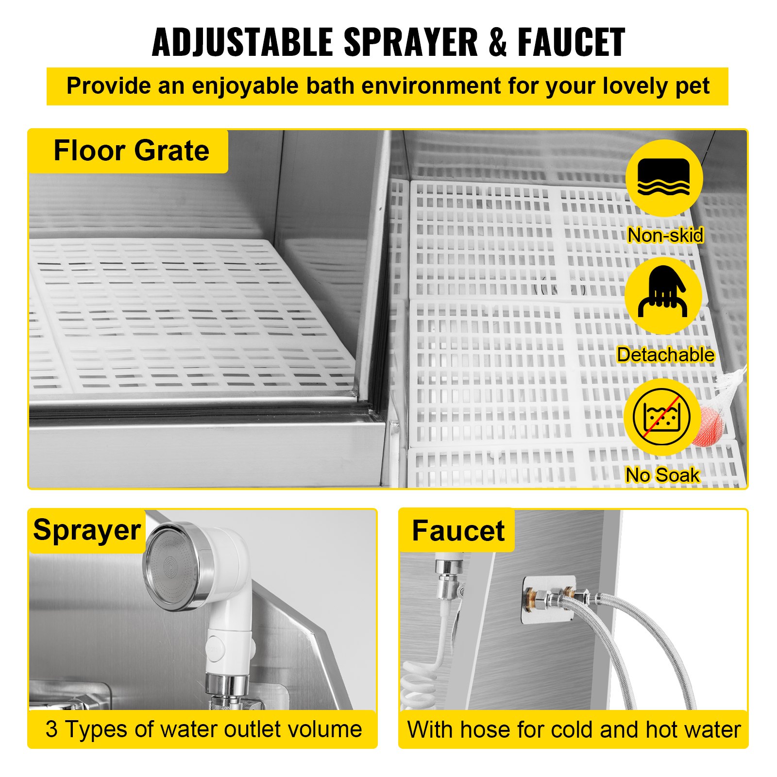 Tuspuzz Bañera de aseo para perros VEVOR, bañera de lavado para perros, salón de ducha de acero inoxidable de 50 pulgadas de alto