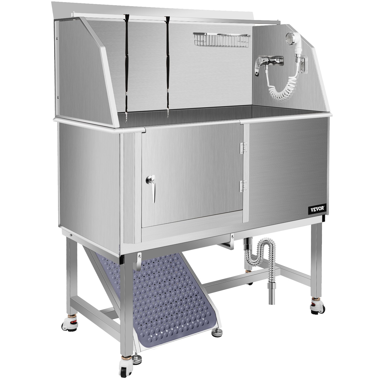 VEVOR Bañera de aseo para perros, bañera de lavado para perros, salón de ducha de acero inoxidable de 50 pulgadas de alto