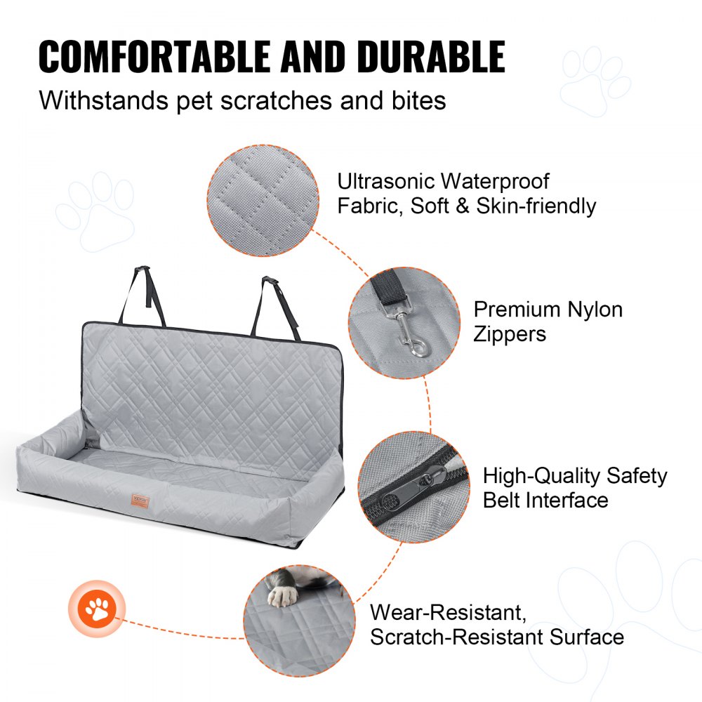 Asiento de coche para perro VEVOR, asiento elevador impermeable para coche, asiento para mascotas con correa de seguridad con clip, relleno de algodón PP, cama para perro mediano y grande de hasta 45 kg, gris