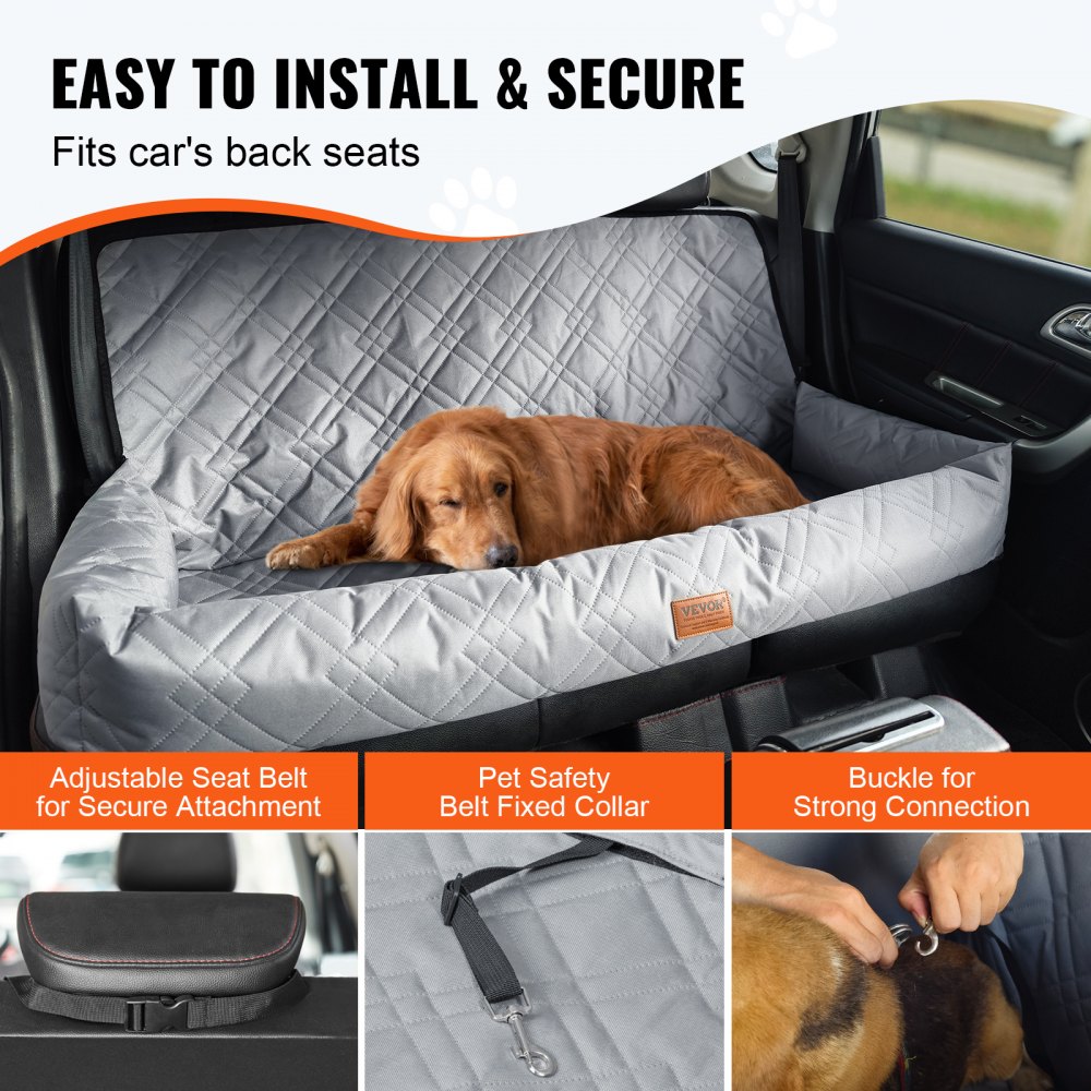 Asiento de coche para perro VEVOR, asiento elevador impermeable para coche, asiento para mascotas con correa de seguridad con clip, relleno de algodón PP, cama para perro mediano y grande de hasta 45 kg, gris