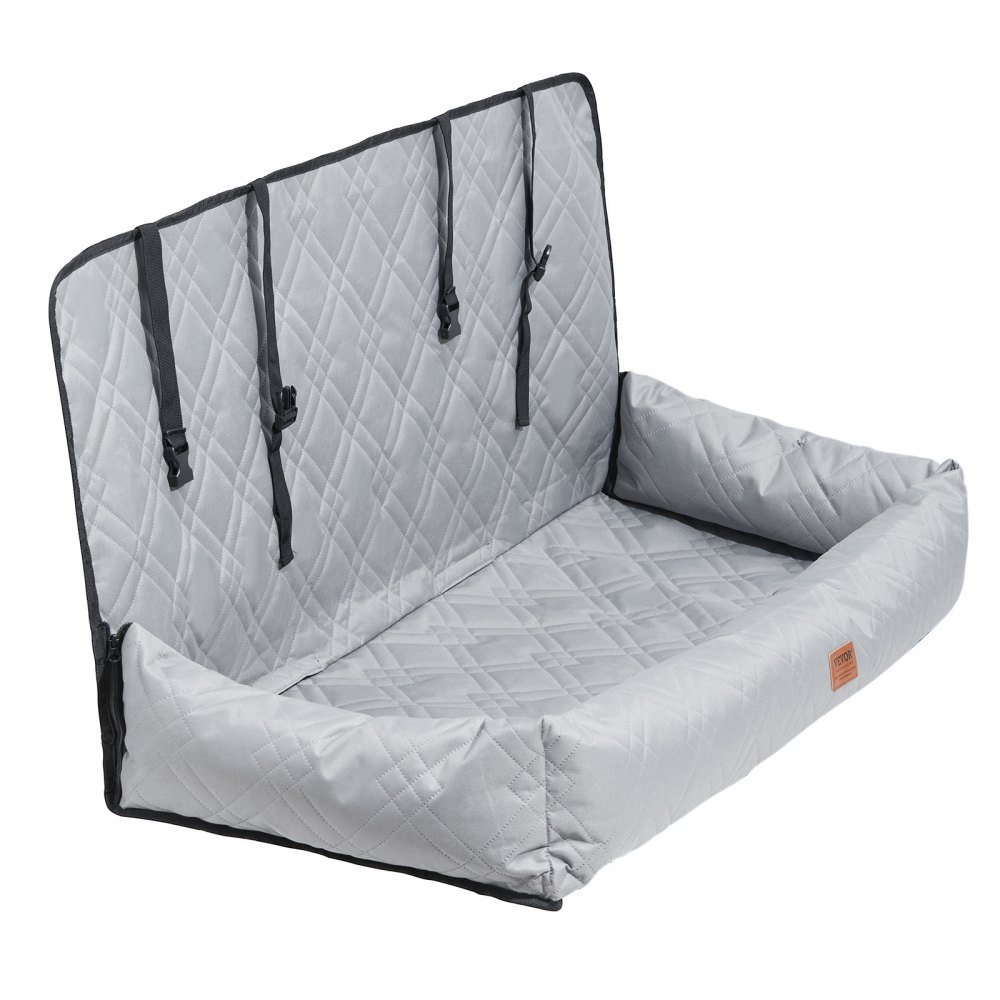 Asiento de coche para perro VEVOR, asiento elevador impermeable para coche, asiento para mascotas con correa de seguridad con clip, relleno de algodón PP, cama para perro mediano y grande de hasta 45 kg, gris