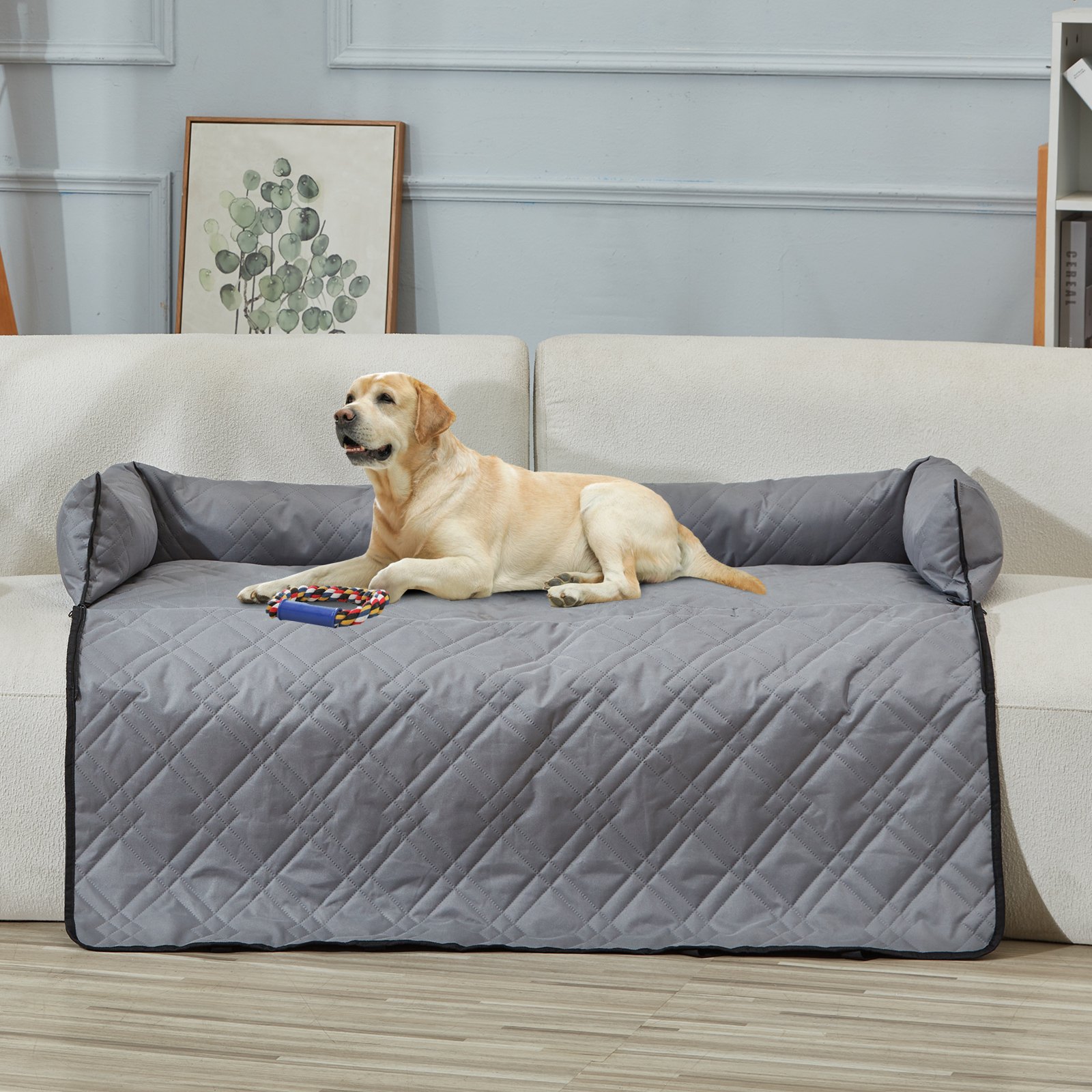 Asiento de coche para perro VEVOR, asiento elevador impermeable para coche, asiento para mascotas con correa de seguridad con clip, relleno de algodón PP, cama para perro mediano y grande de hasta 45 kg, gris