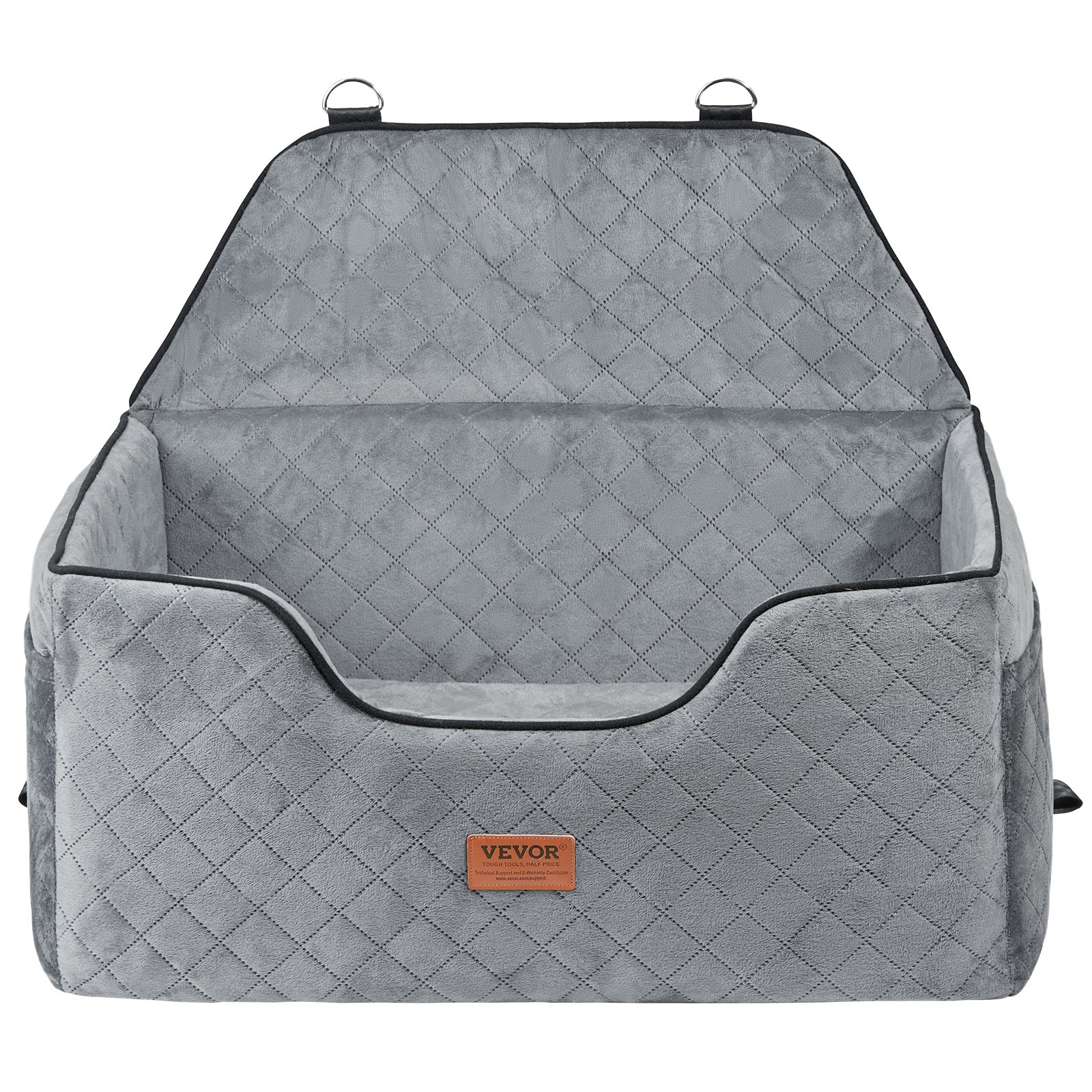 Asiento de coche para perro VEVOR, asiento elevador para coche con bolsillo de almacenamiento, correa de seguridad con clip, relleno de esponja, cama para coche para perros medianos y grandes de hasta 25 kg, gris