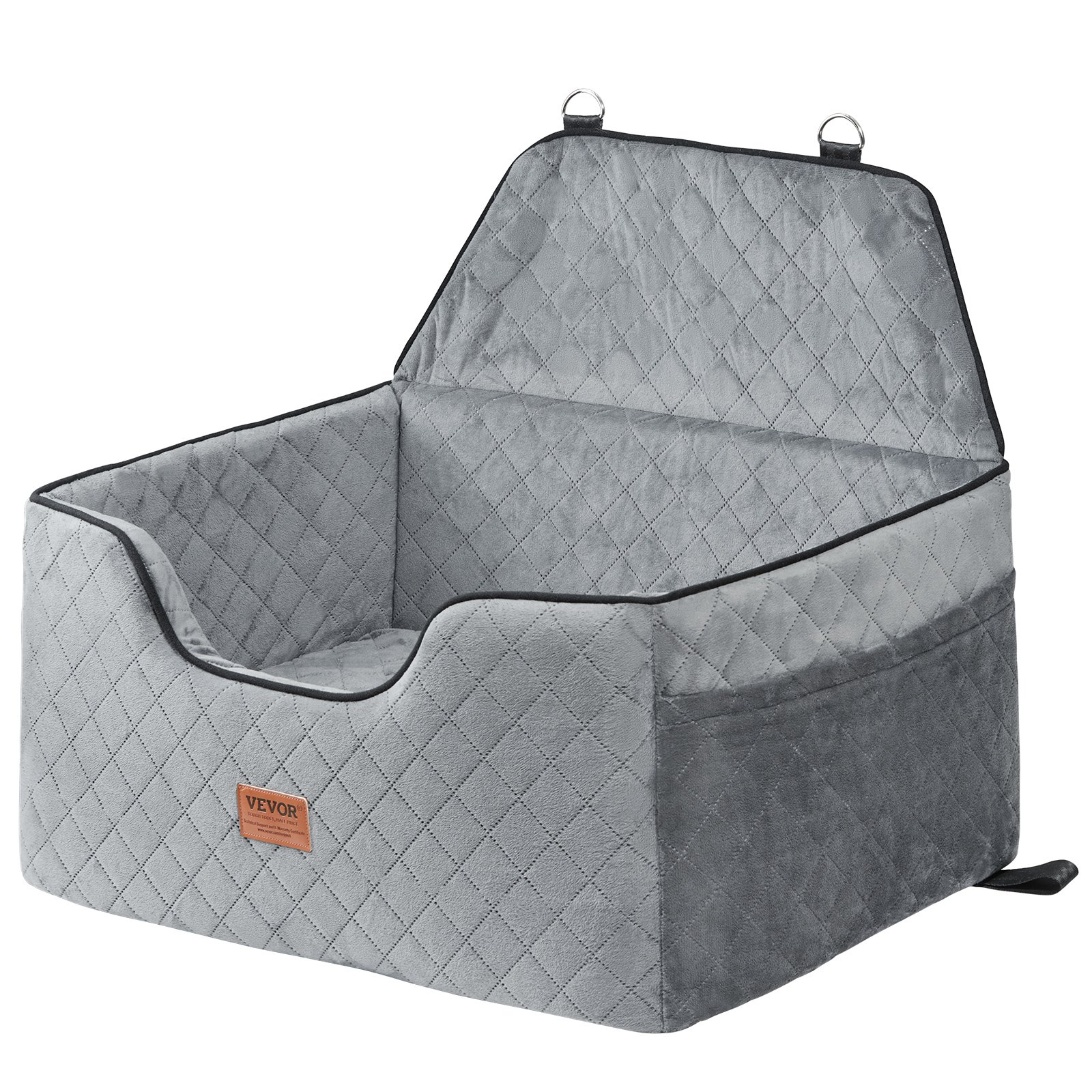 Asiento de coche para perro VEVOR, asiento elevador para coche con bolsillo de almacenamiento, correa de seguridad con clip, relleno de esponja, cama para coche para perros medianos y grandes de hasta 25 kg, gris