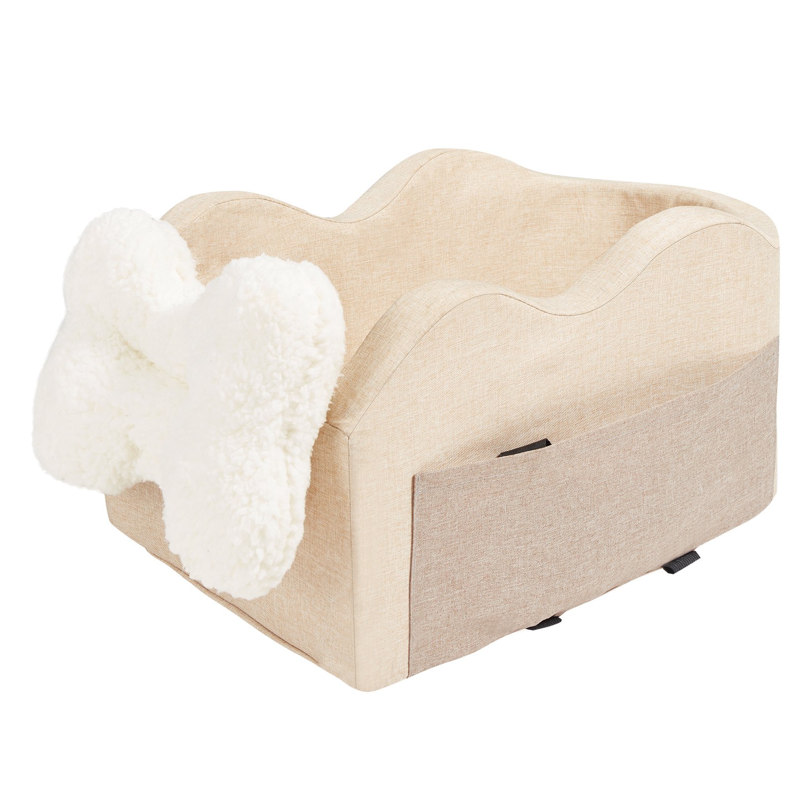 Asiento de coche para perros VEVOR con consola central, asiento elevador para perros pequeños, asiento para mascotas con reposabrazos, correa con clip, correas ajustables, soporta hasta 3,6 kg, marrón claro