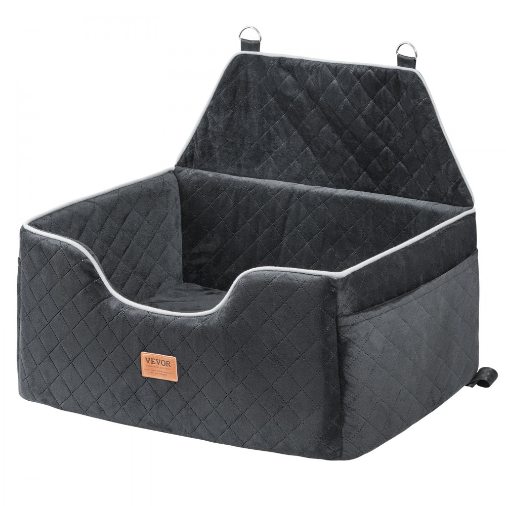 Asiento de coche para perro VEVOR, asiento elevador para coche con bolsillo de almacenamiento, correa de seguridad con clip, relleno de esponja, cama para coche para perros medianos y grandes de hasta 25 kg, color negro