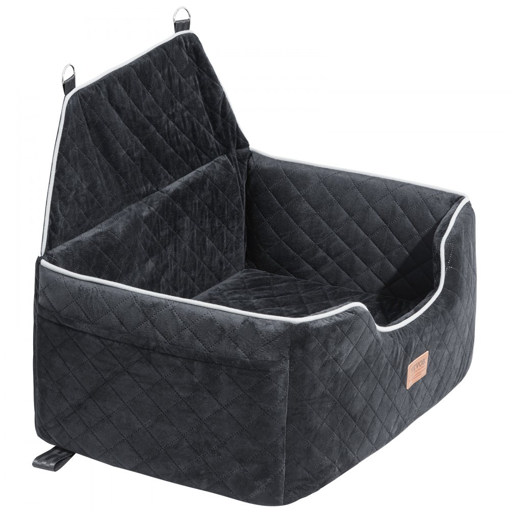 Asiento de coche para perro VEVOR, asiento elevador para coche con bolsillo de almacenamiento, correa de seguridad con clip, relleno de esponja, cama para coche para perros medianos y grandes de hasta 25 kg, color negro
