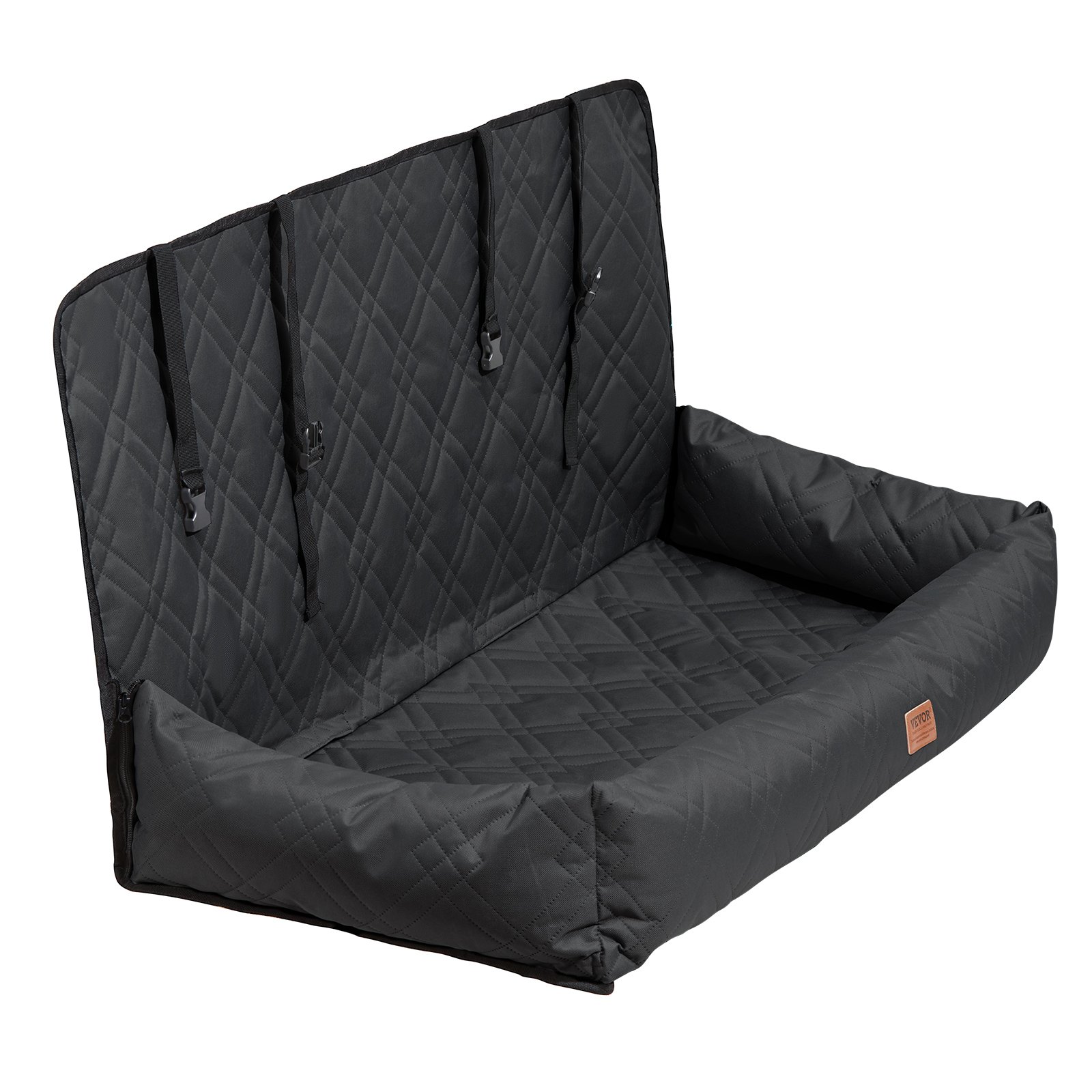 Asiento de coche para perro VEVOR, asiento elevador impermeable para coche, asiento para mascotas con correa de seguridad con clip, relleno de algodón PP, cama para perro mediano y grande de hasta 45 kg, color negro