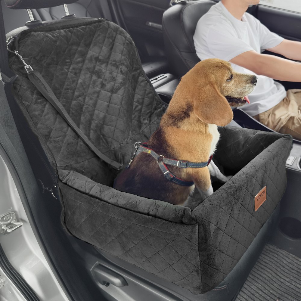 Asiento de coche para perros VEVOR, asiento elevador para coche con bolsillo de almacenamiento, correa de seguridad con clip, relleno de esponja y algodón PP, cama para perros pequeños y medianos de hasta 18 kg, color negro