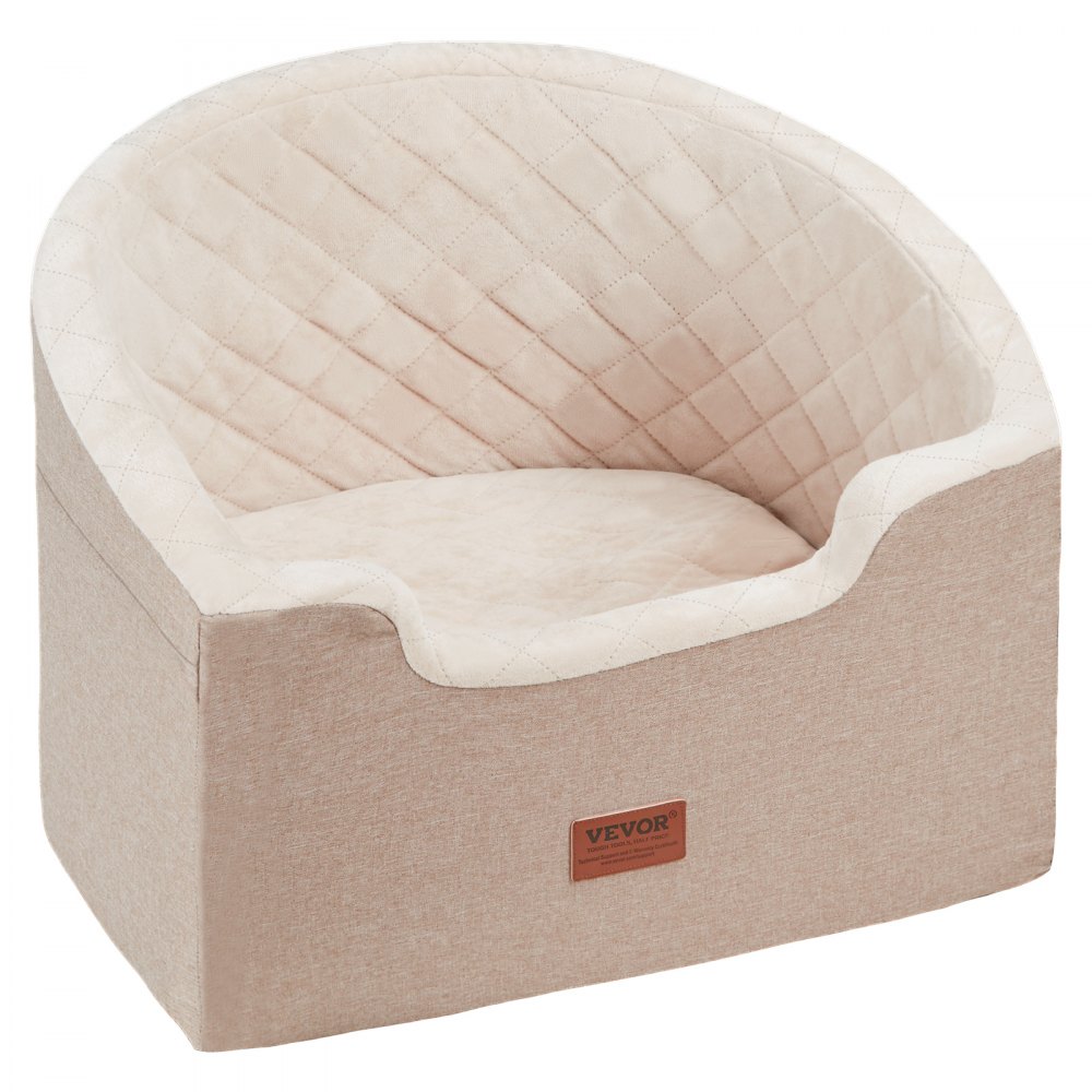 Asiento de coche para perros VEVOR, asiento elevador impermeable para coche con bolsillo de almacenamiento, correa de seguridad con clip y relleno de esponja, cama para perros pequeños y medianos de hasta 25 kg, color marrón