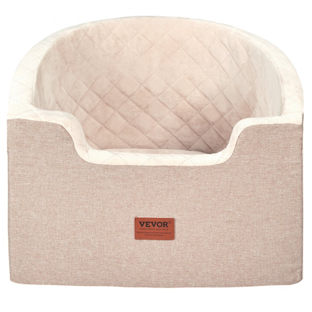 Asiento de coche para perros VEVOR, asiento elevador impermeable para coche con bolsillo de almacenamiento, correa de seguridad con clip y relleno de esponja, cama para perros pequeños y medianos de hasta 25 kg, color marrón