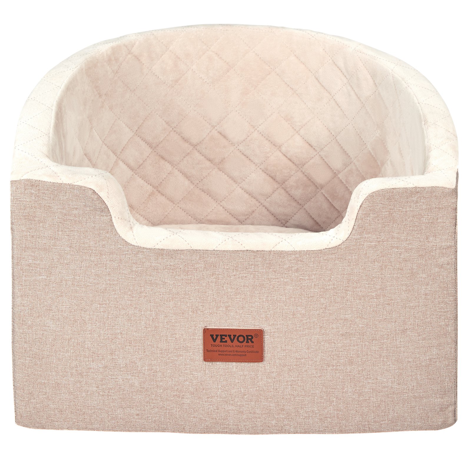 Asiento de coche para perros VEVOR, asiento elevador impermeable para coche con bolsillo de almacenamiento, correa de seguridad con clip y relleno de esponja, cama para perros pequeños y medianos de hasta 25 kg, color marrón