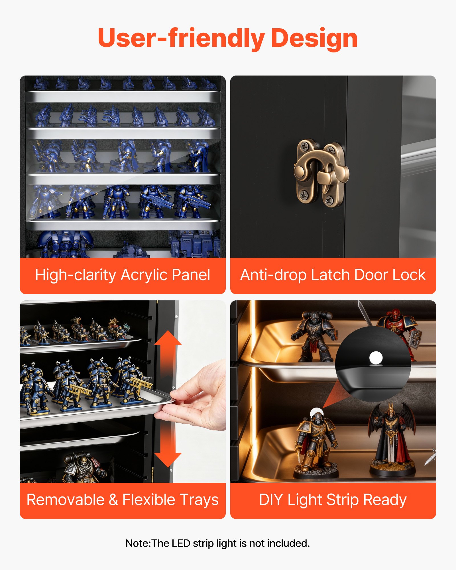 Estuche de almacenamiento para miniaturas VEVOR, apto para modelos a escala 1:2500-1:3500, expositor de miniaturas de madera con 5 bandejas y 13 ranuras, estuche transparente para transportar miniaturas coleccionables (miniaturas no incluidas).