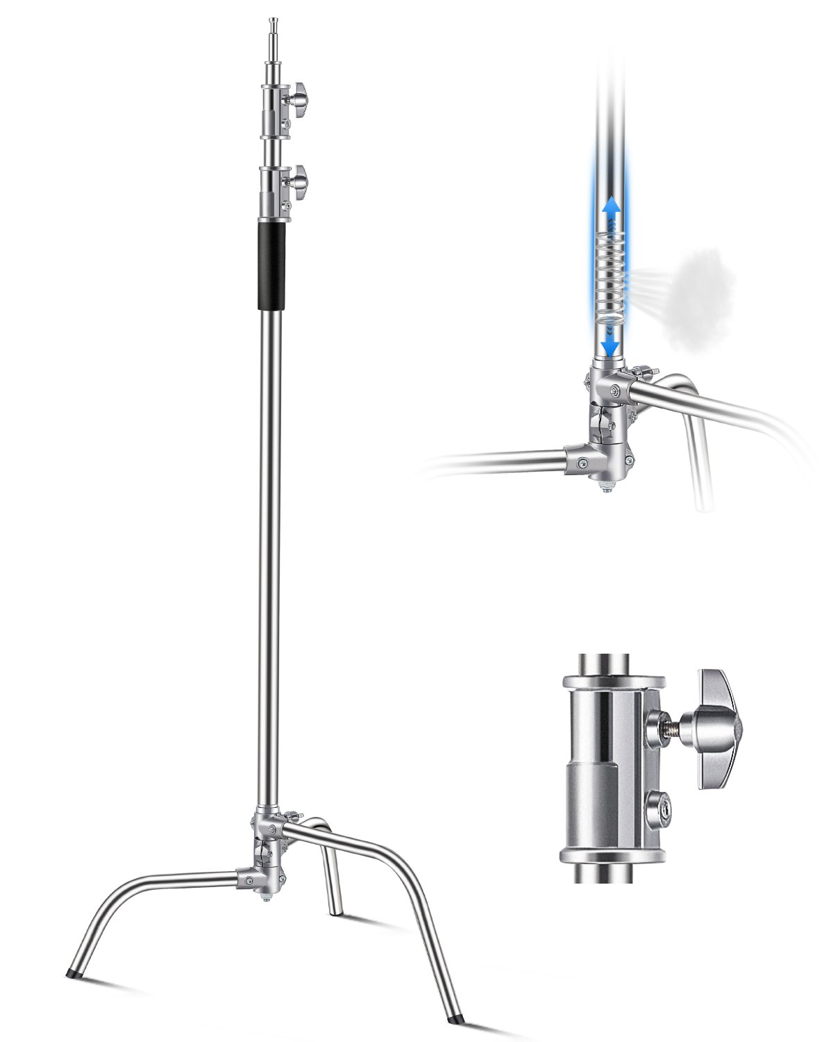 Soporte C Altura máxima 10,83 pies/330 cm Soporte de luz para fotografía de acero inoxidable