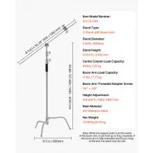Soporte C con brazo articulado Altura máxima 10,83 pies/330 cm Soporte de luz para fotografía