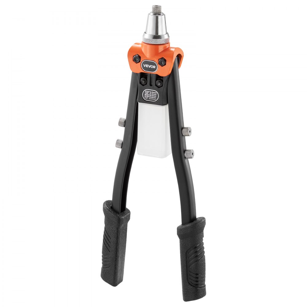 Kit de remachadora VEVOR con 230 remaches ciegos, remachadora de dos manos con 5 boquillas intercambiables, 5 brocas y estuche de transporte. Herramienta manual para metal, automoción, hogar y bricolaje.