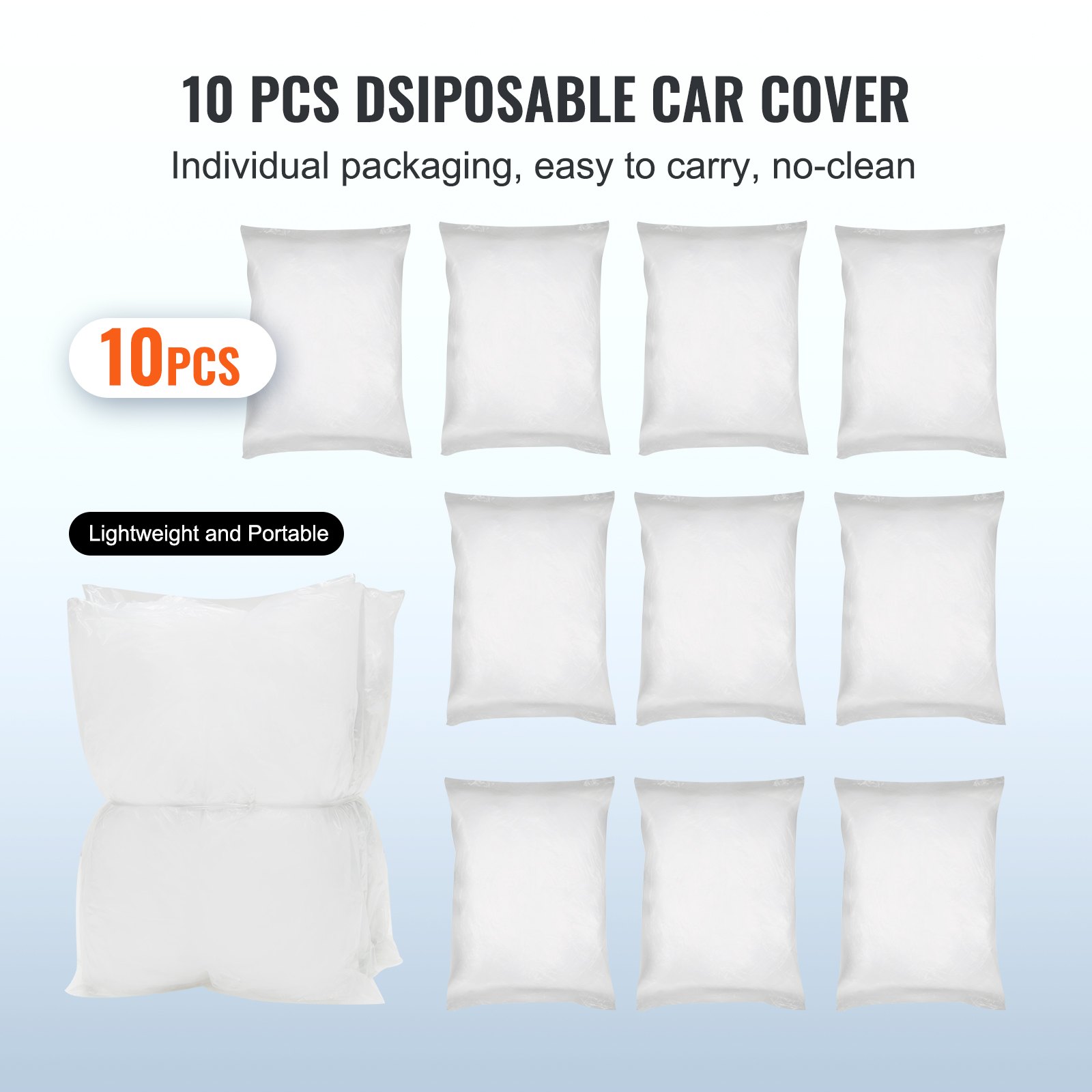 10 fundas para coche VEVOR, empaquetadas individualmente, ligeras y portátiles.